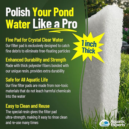 Classic Koi Pond Filter Pad FINE - White Bulk Roll Pond Filter Media, Ultra-Durable Pond Filters for Outdoor Ponds, Reusable Fish Pond Filter Material, USA, Aquatic Experts (3/4" - 1" x 24" x 56")