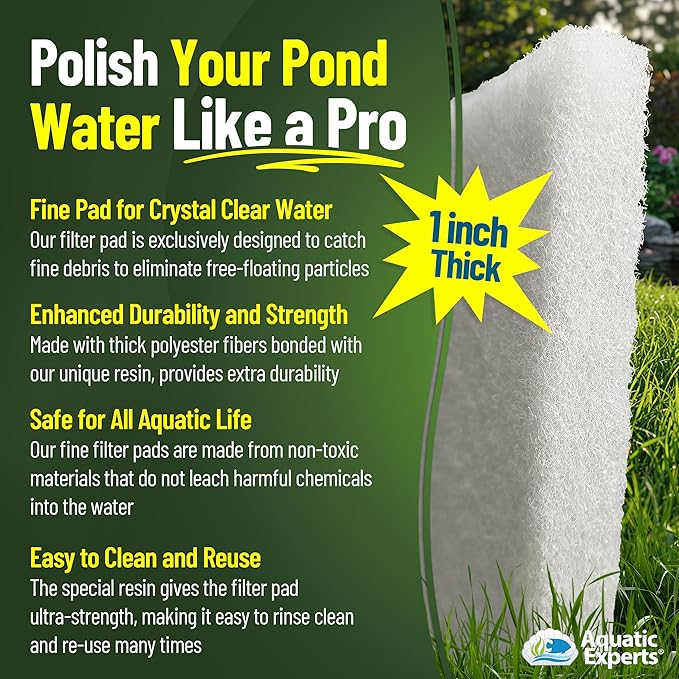 Classic Koi Pond Filter Pad FINE - White Bulk Roll Pond Filter Media, Ultra-Durable Pond Filters for Outdoor Ponds, Reusable Fish Pond Filter Material, USA, Aquatic Experts (3/4" - 1" x 16" x 56")
