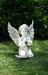 Napco Imports Kneeling, Praying Angel Child Concrete Look 11.75 x 15 Resin Garden Figurine