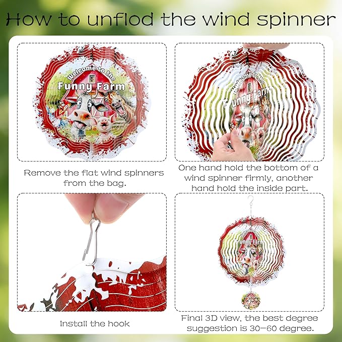 Metal Wind Spinners Outdoor - 3D Stainless Steel Funny Farm Hanging Decor 12 Inch Kinetic Spinning Wind Spinner for Garden Patio Porch Indoor Home Birthday Gifts for Women Mom Grandma Wife