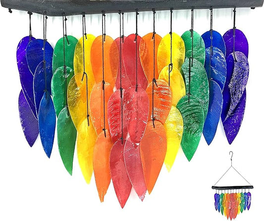 Bellaa Handmade Wind Chimes Outdoor, Capiz Seashell Glass, Gental Musical Windchime Outside Garden Decoration, Beach, Gifts for Mom 24506