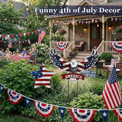 Silkfly 2pcs 4th of July Metal Decorations for Outdoor Patriotic Memorial Day Garden Yard Sign 250th Eagle Metal Blue Red Star Art Decor Outside Americana Garden Stake for Lawn Independence Day Gifts