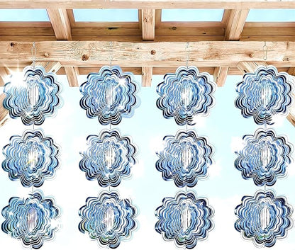 12PCS Stainless Steel Bird Deterrent Wind Spinners for Outside – Reflective Outdoor Bird Repellent Hanging Ornaments, Humane Pigeon Scarer for Yard Garden, Balcony, Patio, Roof & Window (12, Flower)