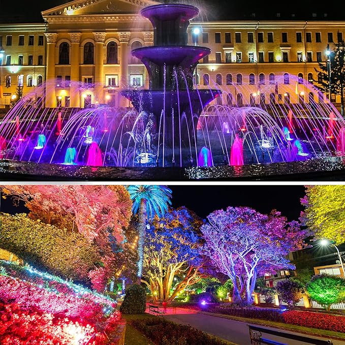 Pond Lights, Color Changing Spotlight Underwater Colored LED Fountain Lights, Outdoor Landscape Spot Light RGB IP68 Waterproof Submersible Dimmable for Garden Yard Lawn Halloween (8 Lights)