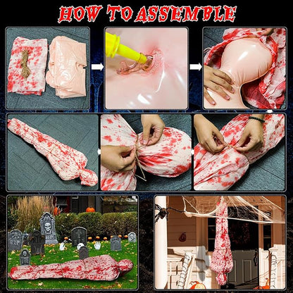 5ft Halloween Hanging Decoration, Inflatable Scary Prop with Gauze Wrap and Rope, Creepy Haunted House & Yard Decor for Outdoor Indoor Party Scenes (Assembly Needed)
