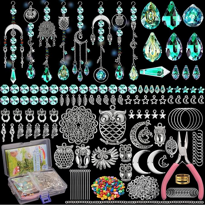 WASTROYAL 420 pcs DIY Sun Catchers Making Supplies Kit Art and Crafts for Adults Prism Hanging Decorative Suncatcher with Crystals Rainbow Maker for Indoor Windows Office Home Halloween Decor (Owl)
