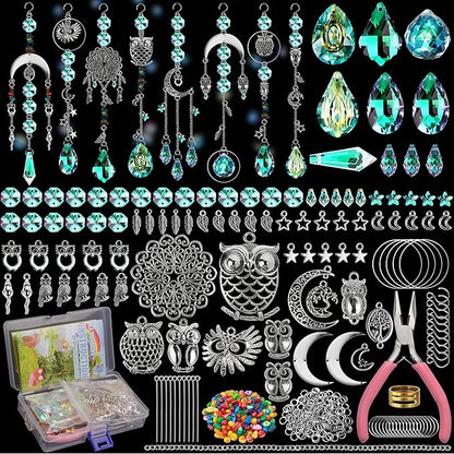 WASTROYAL 420 pcs DIY Sun Catchers Making Supplies Kit Art and Crafts for Adults Prism Hanging Decorative Suncatcher with Crystals Rainbow Maker for Indoor Windows Office Home Halloween Decor (Owl)