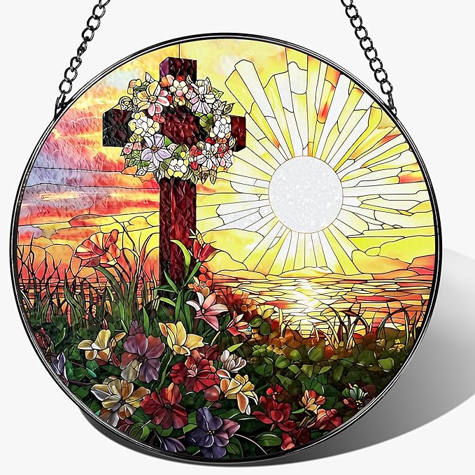 8'' Christ Cross Ornament, Stained Glass Window Hanging, Sun Catcher Window Decor, Religious Decor, Christian Gifts, Religious Gifts, Cross Gift, Gift for Christmas
