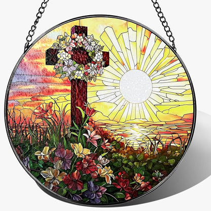 8'' Christ Cross Ornament, Stained Glass Window Hanging, Sun Catcher Window Decor, Religious Decor, Christian Gifts, Religious Gifts, Cross Gift, Gift for Christmas