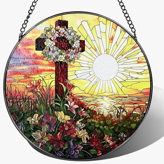 8'' Christ Cross Ornament, Stained Glass Window Hanging, Sun Catcher Window Decor, Religious Decor, Christian Gifts, Religious Gifts, Cross Gift, Gift for Christmas