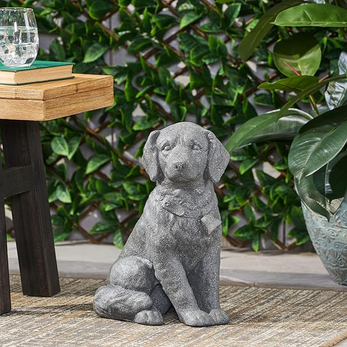 Merax Puppy Garden Statue - Outdoor Cast Stone Decor, Stone Gray Finish, Weather-Resistant Patio or Yard Art, No Assembly Required