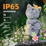 Solar Garden Cat Decor, Animal Statue Outdoor Lights, Mothers Day Birthday Housewarming Gifts for Mom Grandma Women Sister Wife Lady Lover-Patio, Porch, Yard, Balcony Decorations, Lawn Ornaments.