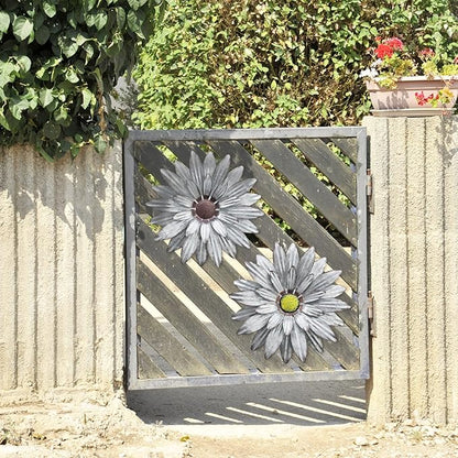 Galvanized Farmhouse Metal Flowers Wall Decor Inspirational,Wall Decor Hanging for Indoor Outdoor Home Bedroom Living Room Office Porch Patio Garden Fence 13Inch,Handmade Gift, Set of 2