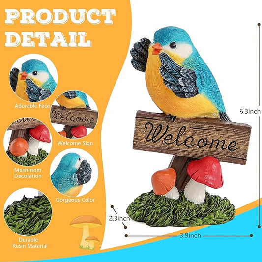 Bird Decor for Garden Statues,Bird Figurines Welcome Sign for Outdoor Decorations,Birds Decorative Outdoor Statue for Garden Patio Yard Lawn Home Shelf Decor,Gardening Gifts for Birds Lovers Women