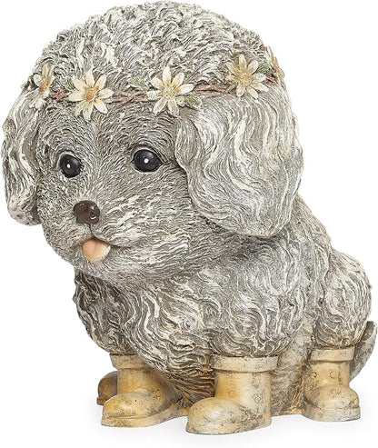 Roman Garden - Dog in Rain Boots Statue, 9H, Pudgy Pals Collection, Resin and Dolomite, Decorative, Garden Gift, Home Outdoor Decor, Durable, Long Lasting