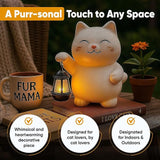 Solar Cat Garden Statue with Lantern – Outdoor Cat Statue for Garden, Patio & Yard, Weatherproof Resin Figurine Lawn Ornament Garden Decor with Soft Solar Glow