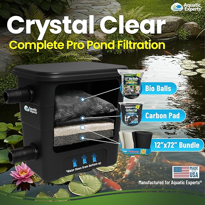 Aquatic Experts Classic Koi Pond Filter Pad Bundle – Fine & Coarse Bulk Roll Pond Filter Media, Ultra Durable Reusable Fish Pond Filter Material (Fine: 12" x 72", Coarse: 12" x 72")
