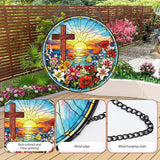 Rngmsi Cross Stained Glass Window Hanging, 8 Inch Wildflower Sunset Sun Catcher Gift, Religious Easter Faith Christian Gifts for Wall Art Hanging Decorations