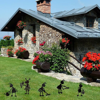 CUweipeng Metal Garden Stakes Decorative - 5Pcs Funny Working Farm Ant Garden Decor Black Metal Humor Art Yard Stake Animal Outdoor Decoration for Pathway Lawn Garden Backyard Birthday Gift Party #B