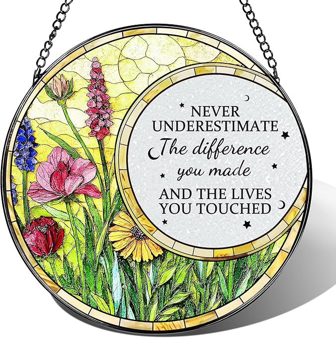 Thank You Gifts, Stained Glass Suncatcher Ornament, Window Hanging, Going Away/Goodbye, Appreciation, Retirement Gifts for Women, Men, Coworker, Boss, Friend | Retirement Party Decorations - Style A