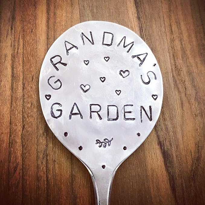 Garden Marker, Grandmas Garden with Hearts, recycled silver plate spoon, herb plant flower pot