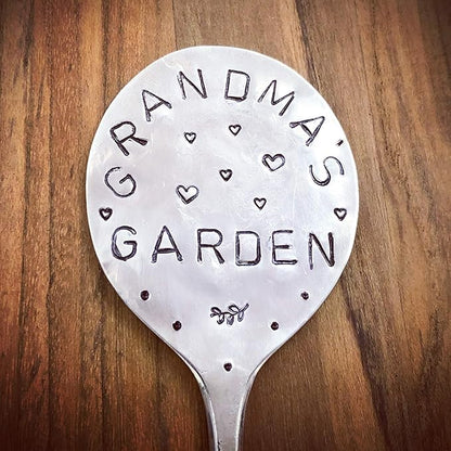 Garden Marker, Grandmas Garden with Hearts, recycled silver plate spoon, herb plant flower pot