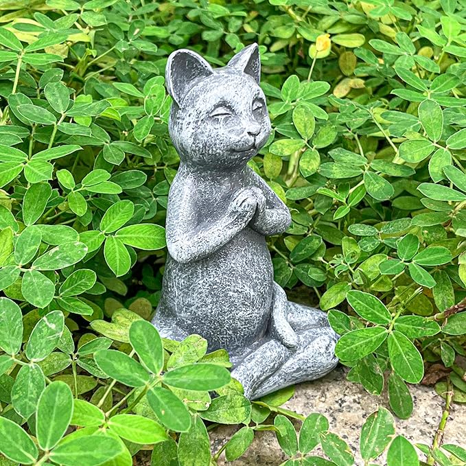 Yoga Cat Meditating Buddha Zen Figurine Art Statue Sculptures Ornament, Handmade Resin Budda Meditation Decorative Sculpture Decoration for Indoor Outdoor Home Patio Yard Lawn Garden Decor