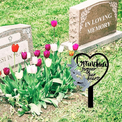 HPMAISON 11 inch Metal Grandma Memorial Stake Grave Decorations for Cemetery Gravesite Sympathy Markers Waterproof Memorial Gifts for Loss of Grandmother Tombstones Plaque Outdoors Lawn Yard Decor
