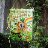 Golden Retriever St Patricks Day Garden Flag Dog St Patrick's Day Yard Flags for Outside 12x18 Double Sided Buffalo Plaid Shamrock Flag Small Outdoor Rainbow St Patrick's Decor