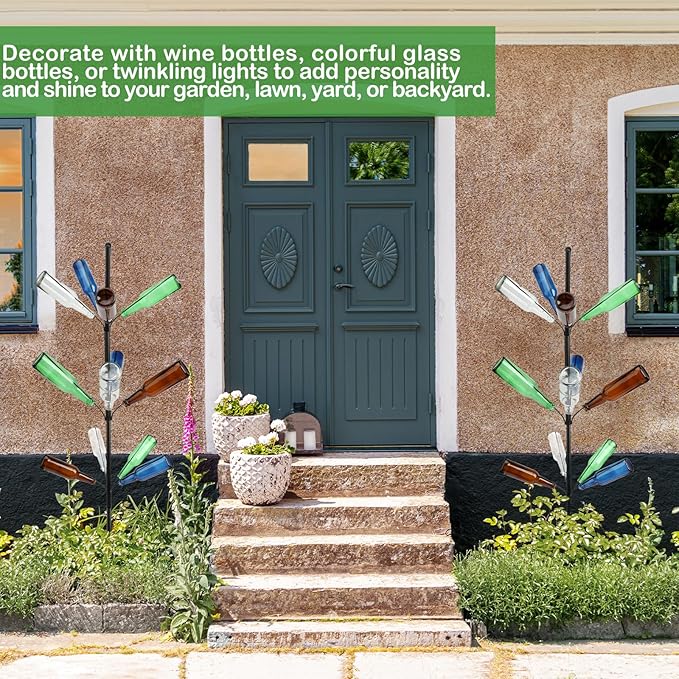 2 Pcs 12 Heavy Duty Metal Wine Bottle Tree Garden Outside 47 Inches Tall Decorative Colorful Glass Bottle Holders Artificial Rustproof Display Stand Garden Art for Lawn Yard Outdoor Decor