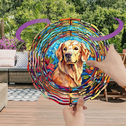 Golden Retriever Wind Spinner Pet Dog Memorial Gifts, Vibrant 3D Kinetic Aluminum Metal Hanging Outdoor Garden Decor, Loss of Dogs Sympathy Gifts, 8" Wind Sculptures for Patio, Porch Yard Art (GR3)