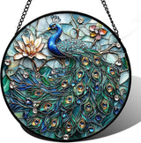 DASTOLL Stained Glass Window Hanging, Blue Peacock Decoration Suncatcher for Door Garden Home Flower Bird Sun Catchers Christmas Mother's Day Birthday Gifts for Women Men Mom Nana Friend 14.9 in