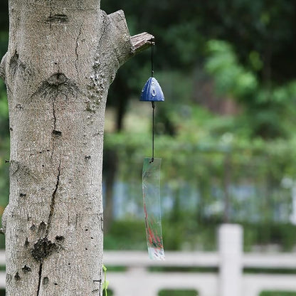Japanese Wind Chime Cast-Iron Outdoor Ornament for Garden, Patio & Balcony, Hanging Metal Wind-Bell Decoration Gift, Blessing Pendant Windchimes & PVC Wind-Catcher, Blue Water Drops