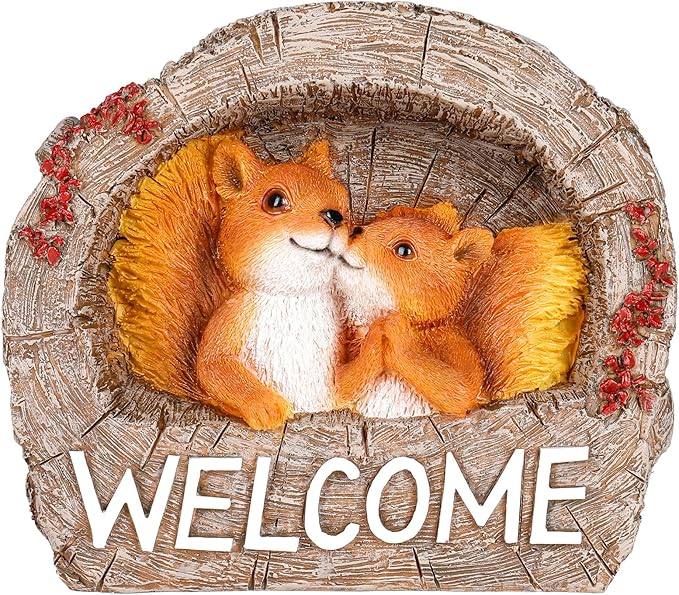 Lily's Home Squirrel Garden Statue, Charming Polyresin Garden Figurine, Multicolored, Welcome Squirrel, Outdoor Garden Decor