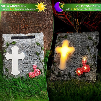MXwcy Cross Solar Lights Outdoor Garden Memorial Stepping Stone, IP65 Waterproof is Used for Walls or Lawns, A Touching Memorial Gift & Condolence Gifts Grave Decorations for Cemetery