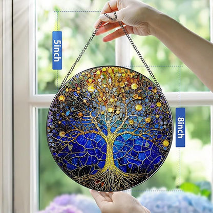 8-Inch Stained Glass Tree of Life Ornament, Stained Glass Window Hanging, Window Hanging Decor Suncatcher – Housewarming, Christmas, Birthday | Gift for Family, Friend, Couple, Teacher | Holiday Decor