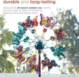 Alpine Corporation 60" Tall Outdoor Solar Metal Butterfly Wind Spinners with Color Changing LED Lights, Garden Decor, Multicolor