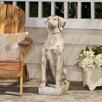 Merax MGO Antique White Dog Garden Statue - Outdoor Cast Stone Decor, Vintage-Style Yard Art, Weather-Resistant Patio Sculpture, No Assembly Required (31.5" H x 13" W)