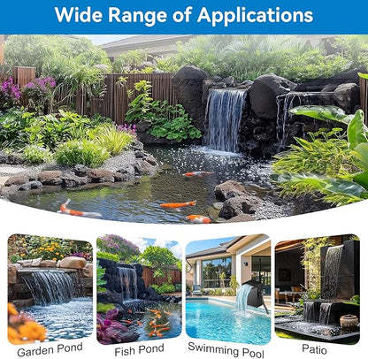 POPOSOAP Pond Waterfall Spillway with LED Lights, 304 Stainless Steel Waterfall Kit with Filtration & 9.8FT Tubing, 660GPH Pond Pump Fountain Kit for Outdoor Garden, Patio, 13.4" H x 8"W-P432D