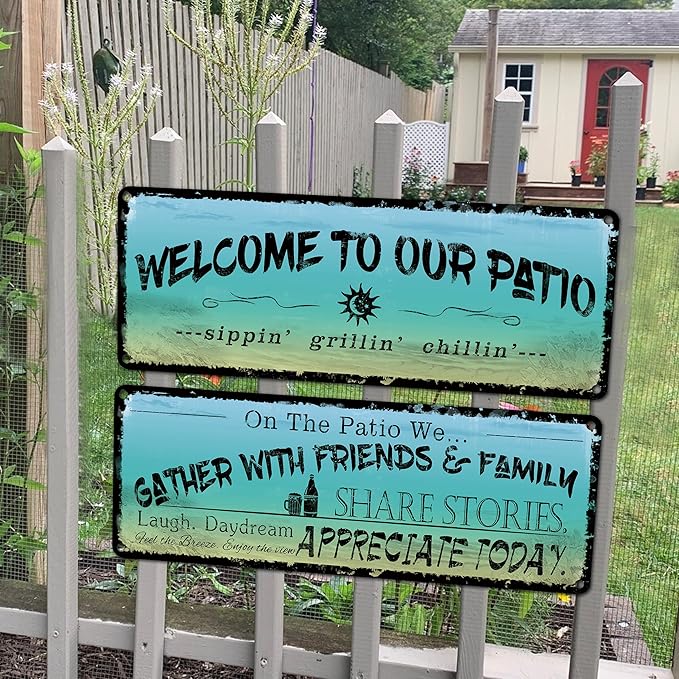 flinelife Welcome to Our Patio Metal Sign, Large Size 16 x 6, Outdoor Decoration for Patio, Porch, Pool,Outdoor Wall Decor
