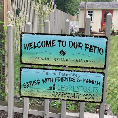 flinelife Welcome to Our Patio Metal Sign, Large Size 16 x 6, Outdoor Decoration for Patio, Porch, Pool,Outdoor Wall Decor