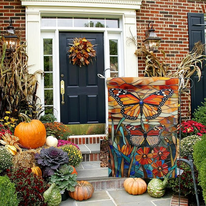 Monarch Butterfly Garden Flags for Outside Fall House Flag 28x40 Double Sided Large Stained Glass Floral Yard Flag Spring Summer Decorative Flags Seasonal Lawn Flags Rustic Outdoor Decor