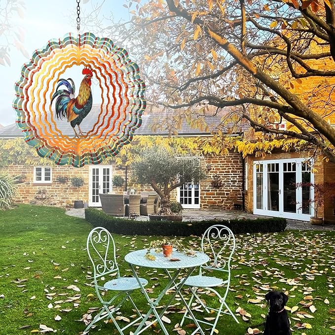 Chicken Wind Spinners Garden Decor as Birthday Gifts for Women Mom,12 inch 3D Stainless Steel Hanging Wind Spinner Metal Catchers Kinetic Sculpture for Outdoor Decor, Patio,Yard Decorations