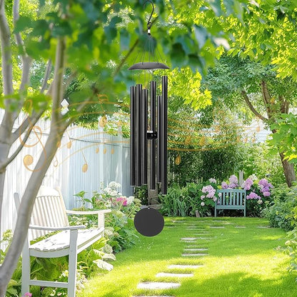 Wind Chimes for Outside with Classic Sound, Coolest Aluminium Metal Windchimes Outdoors with Pine Wood Striker, Unique Gift for Mom, Garden Decoration(32" Black Thick)