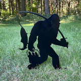 2025 Funny Bigfoot Garden Stake Metal Sign Art Yard Animal Decoration, Various Metal Sasquatch Black Big Foot Sculpture Outdoor Silhouette Statues for Garden Yard Patio Lawn (Fishing)