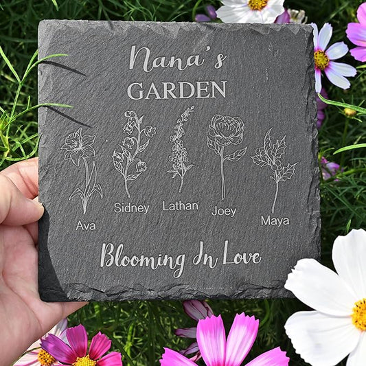 Personalized Garden Stone - Birth Flower Gifts for Mom, Nanagramma, Mothers Day Present