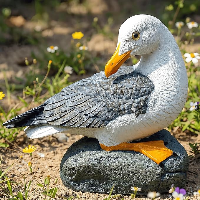 Real Seagull Outdoor Sculpture,Garden Funny Bird Statue,Beach Statue,Resin Animal Seabird Ornaments,Coastal Beach Decor for Outdoor Table Decor for Garden,Terrace,Lawn,Yard