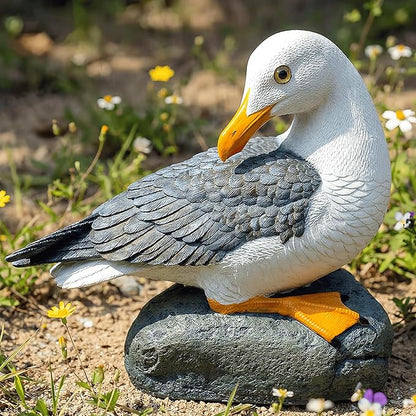 Real Seagull Outdoor Sculpture,Garden Funny Bird Statue,Beach Statue,Resin Animal Seabird Ornaments,Coastal Beach Decor for Outdoor Table Decor for Garden,Terrace,Lawn,Yard