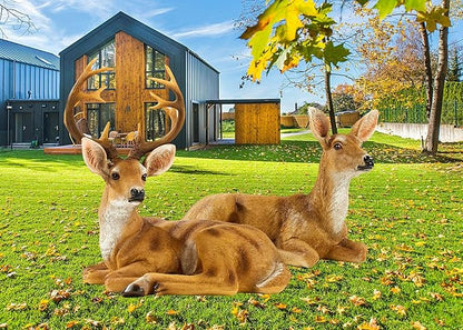 Resin Buck and Doe Statue-Animal Deer Couple Garden Accessories Collectible Figurines Sculpture Home Coffee Shop Decoration Ornaments or Outdoor Yard Lawn Decor Gifts for Birthday Anniversary