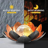 Outdoor Solar Lights, Garden Decor, Crackle Glass Globe, Waterproof Metal Lotus Flower Light for Patio, Lawn, Walkway, Tabletop, Ground